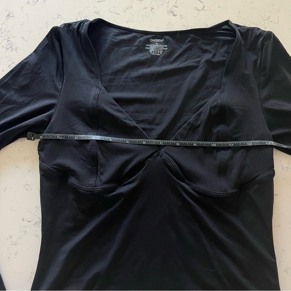 Quinsen Elegant Black Long Sleeve Deep V-Neck Stretchy Blouse Top Size Medium - Picture 5 of 7